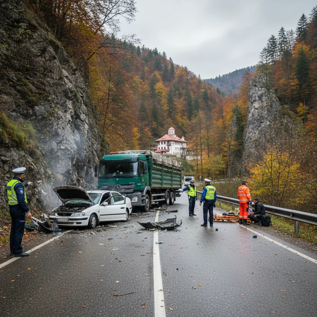 Accident rutier grav pe Defileul Jiului, lângă Mănăstirea Lainici