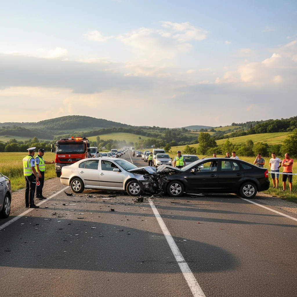 Accident rutier la Bărbătești cu două autoturisme implicate, trafic blocat temporar
