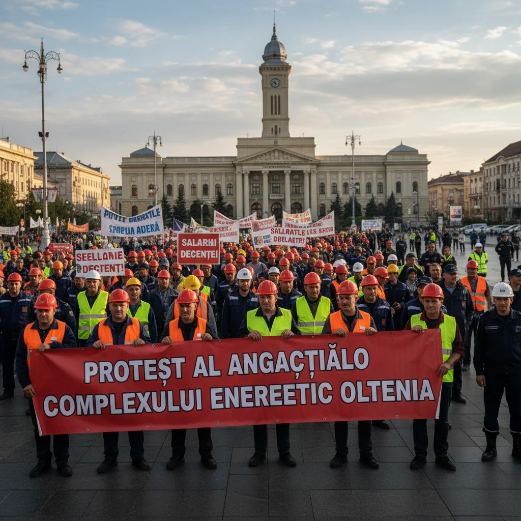 Angajații Complexului Energetic Oltenia protestează la Târgu Jiu față de încetarea contractelor