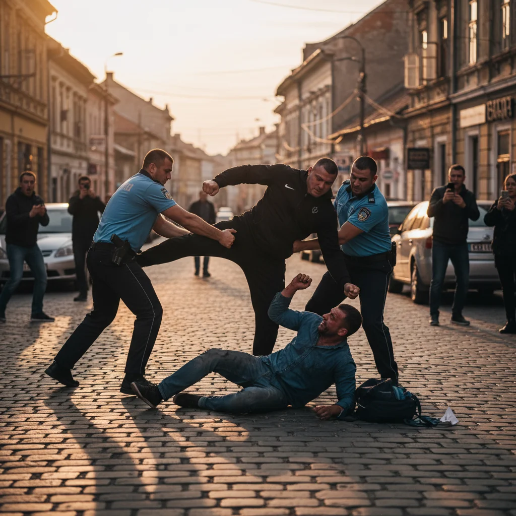 Bărbat bătut cu pumnii și picioarele în centrul Târgu-Jiului; agresorul prins și reținut
