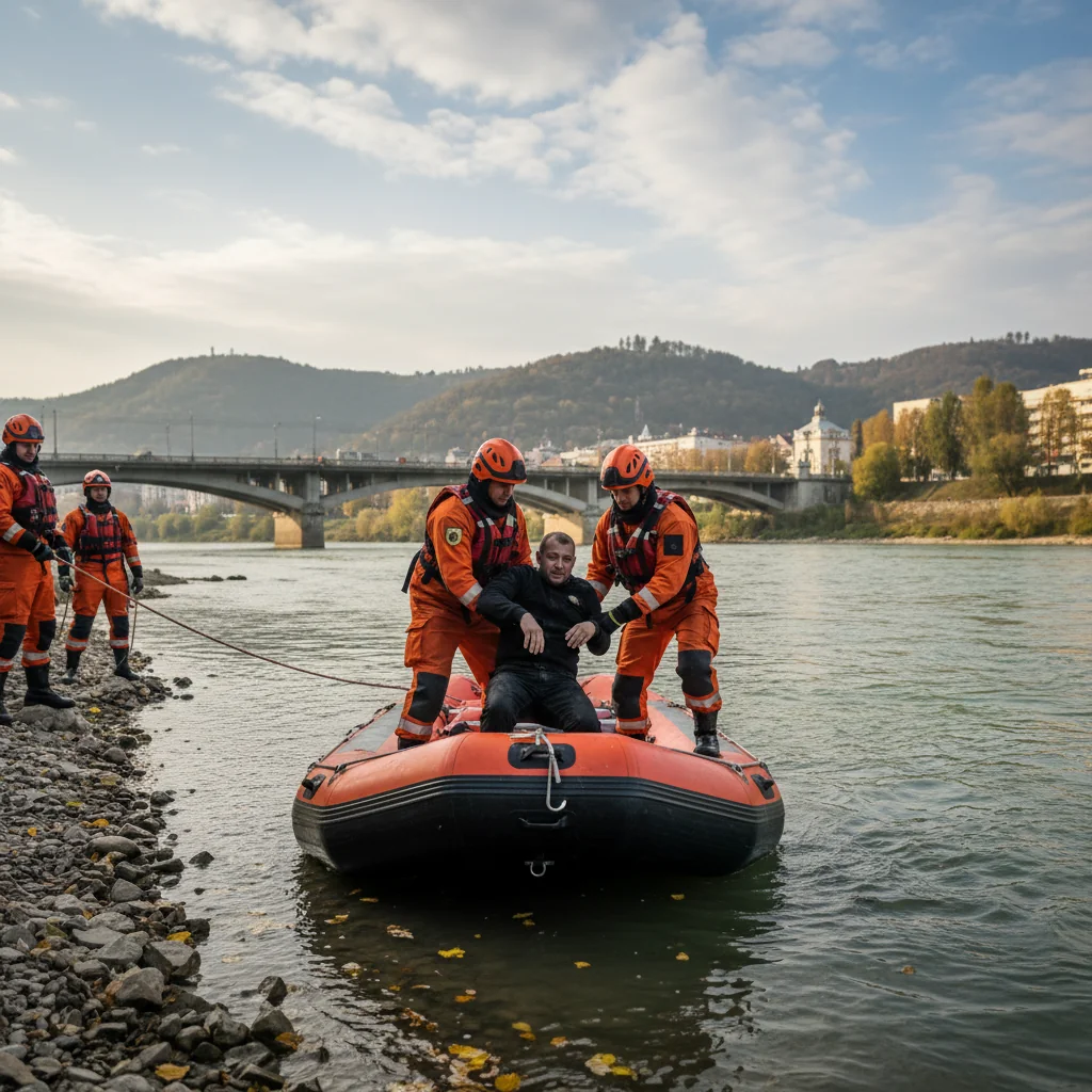 Bărbat de 35 de ani din Târgu Jiu, scos în viață din râul Jiu de echipele de intervenție