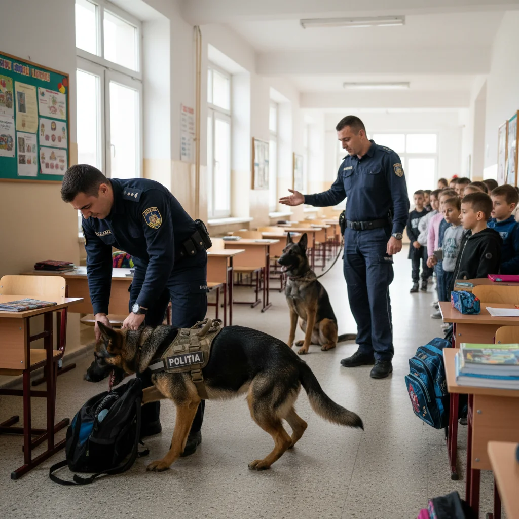 Câinii polițiști și jandarmii, prezenți în acțiuni educative alături de oamenii legii în școlile locale