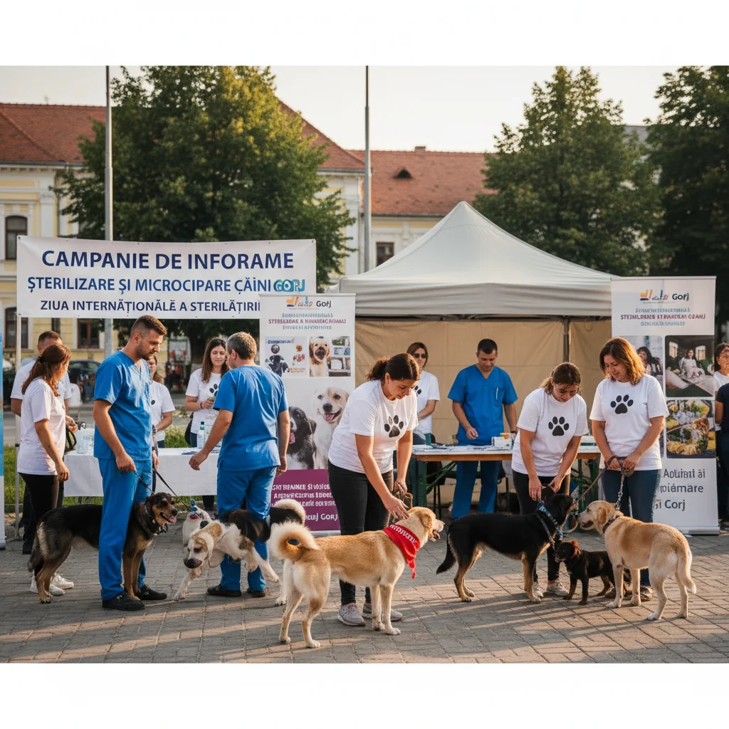 Campanie de informare la Târgu Jiu privind sterilizarea și microciparea câinilor, legată de Ziua Internațională a Sterilizării