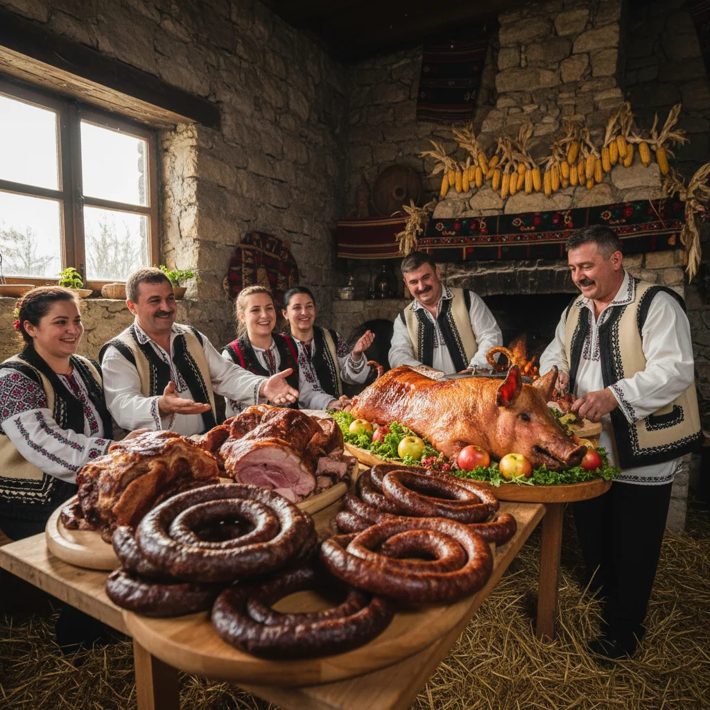 cârnați de casă și porc întreg pregătit acasă