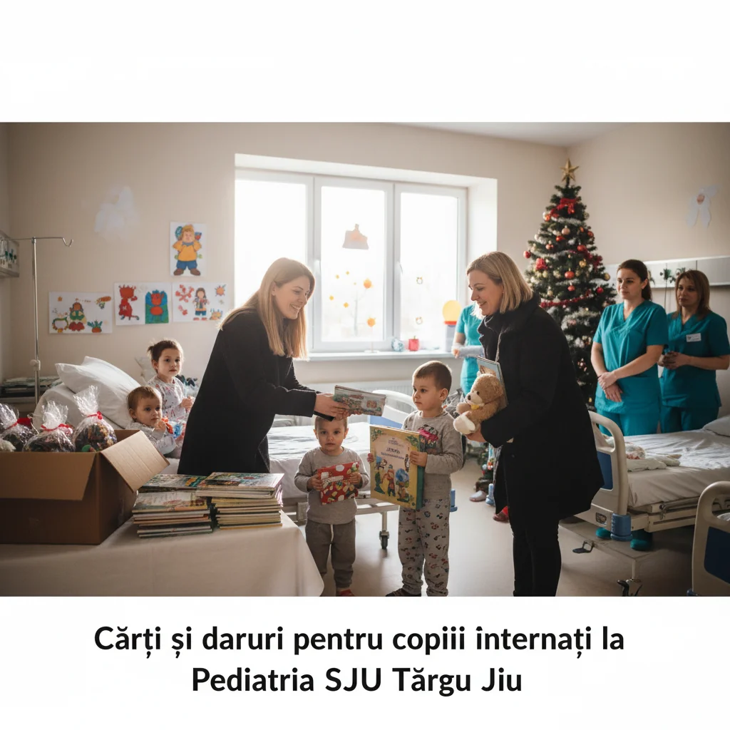 Cărți și cadouri oferite copiilor internați la Pediatria Spitalului Județean Târgu Jiu