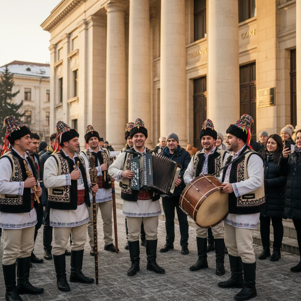 Colindători din Baia de Aramă susțin colinde la Tribunalul Gorj