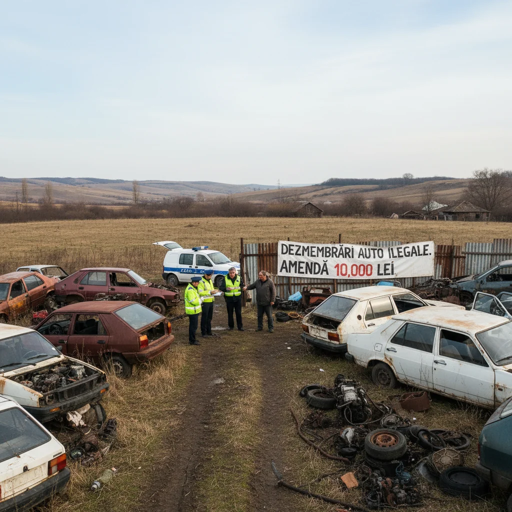 Descoperire de dezmembrări auto ilegale la Peșteana și amendă de 10.000 de lei