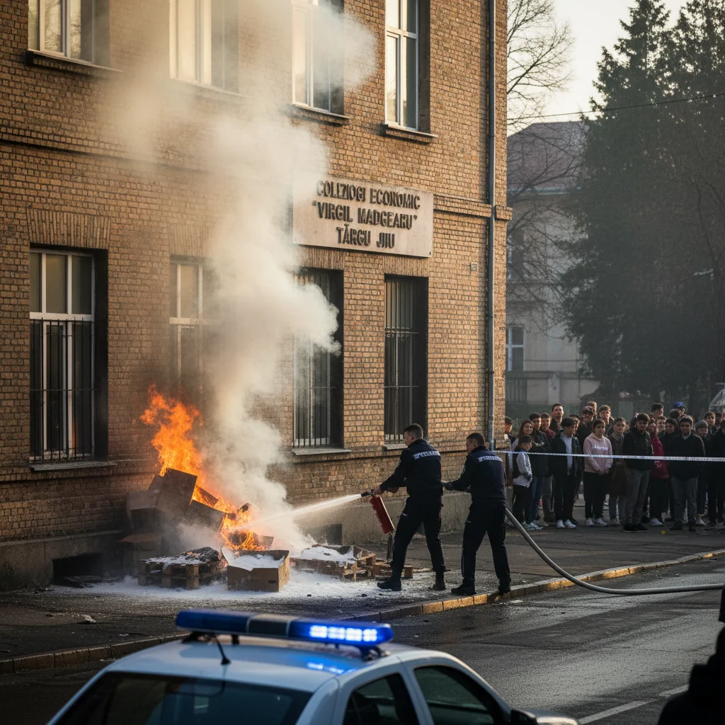 Doi polițiști opresc la timp un incendiu la un colegiu din Târgu Jiu