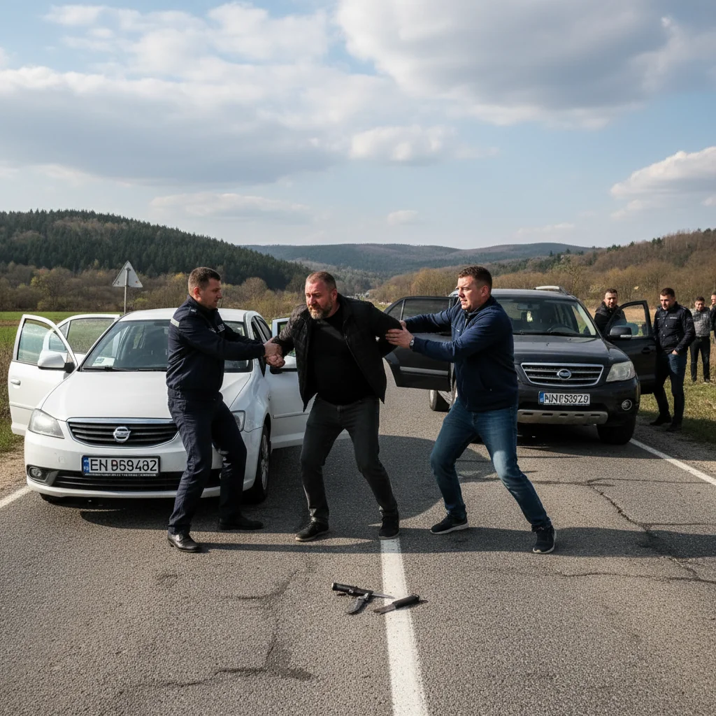 Doi șoferi din Târgu Jiu, conduși la poliție după ce s-au amenințat în trafic cu cuțit și pistol