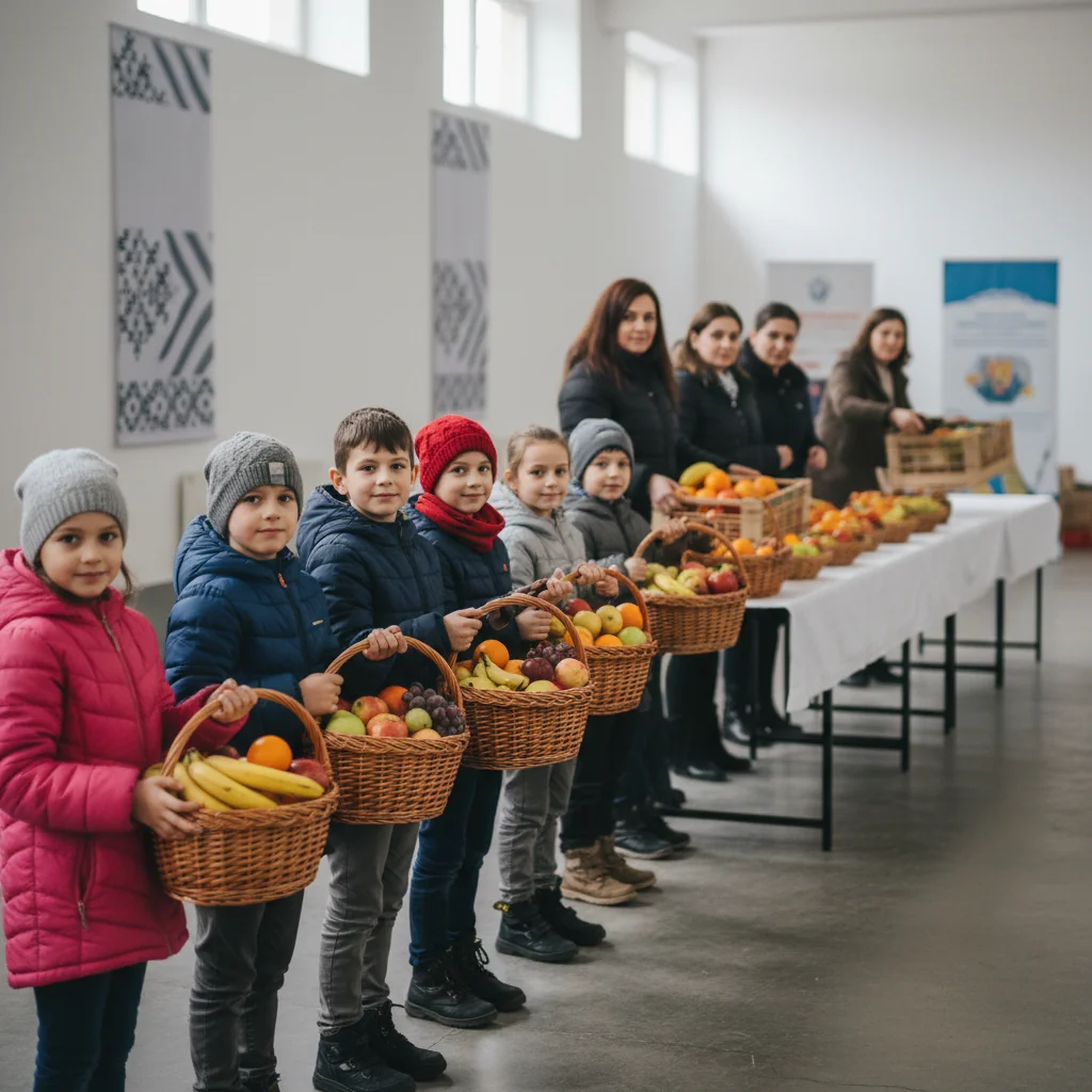 Elevii din Baia de Fier, Polovragi și Bumbești Pițic au donat fructe la centrul din Târgu Cărbunești