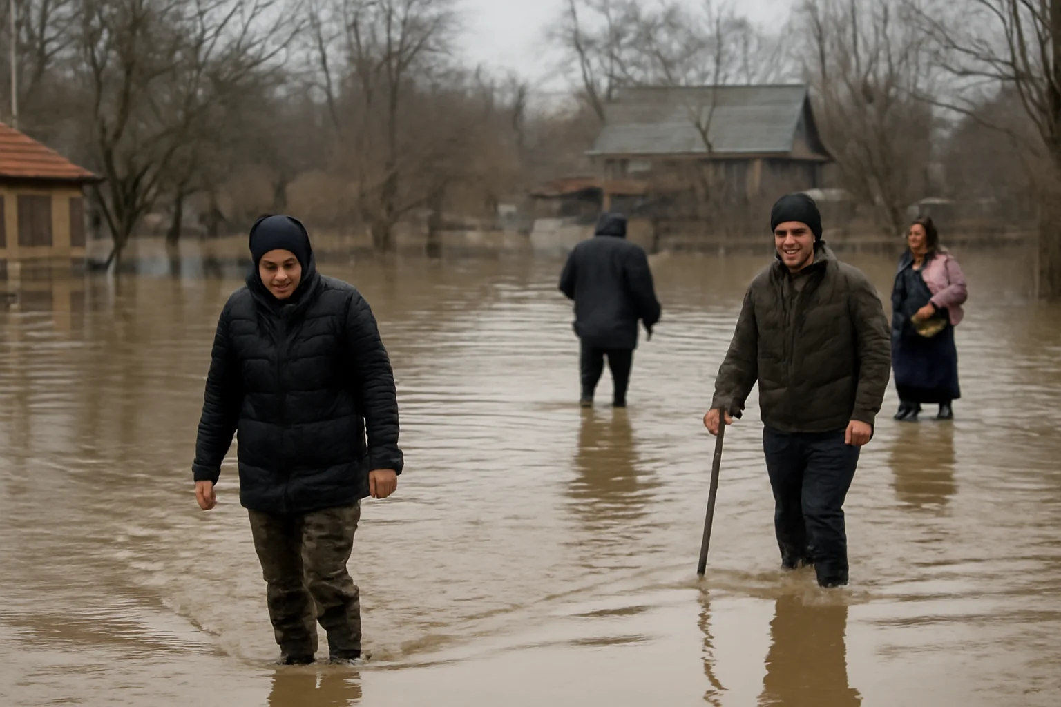 Gospodării izolate de ape în comuna Turcinești, lângă Târgu Jiu