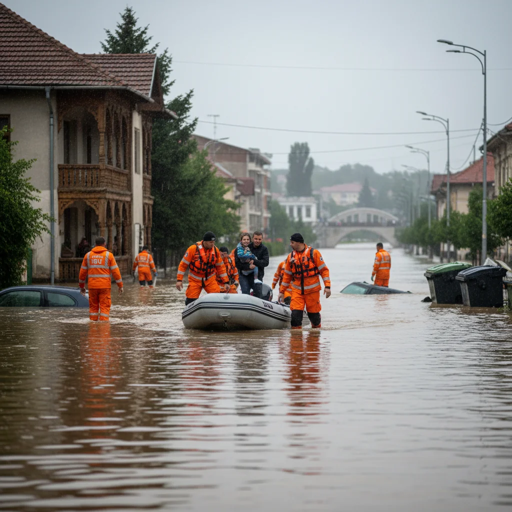 Intervenții la inundații în Târgu Jiu și județul Gorj: zeci de solicitări către pompieri