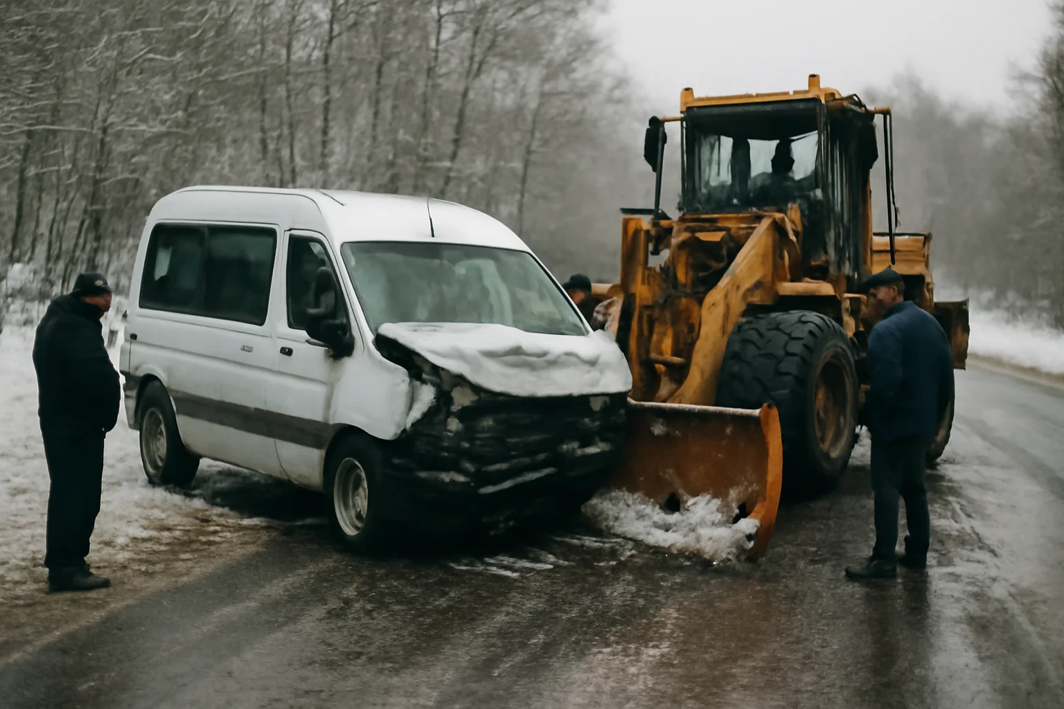 Microbuz implicat într-un accident cu utilaj de deszăpezire în Târgu Jiu, pe fondul vremii de iarnă