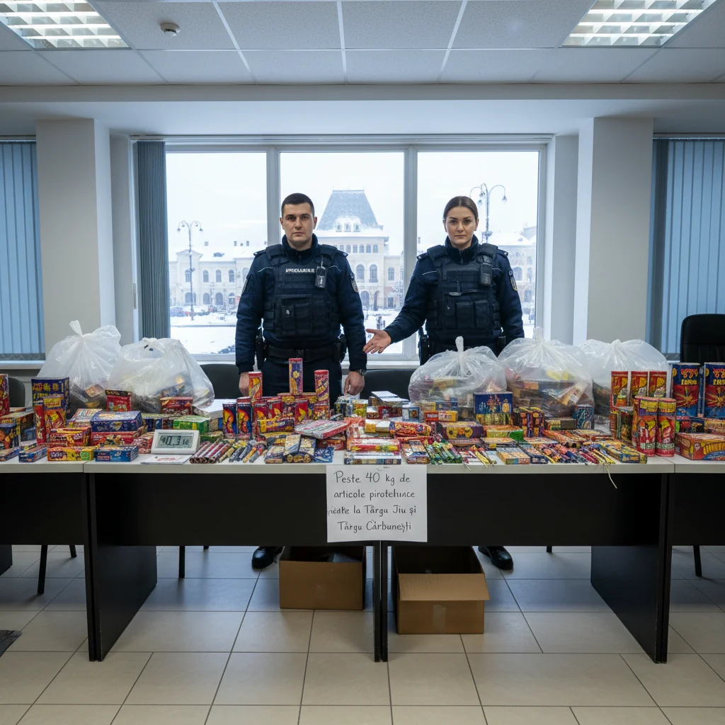 Peste 40 kg de articole pirotehnice ridicate de polițiști la Târgu Jiu și Târgu Cărbunești