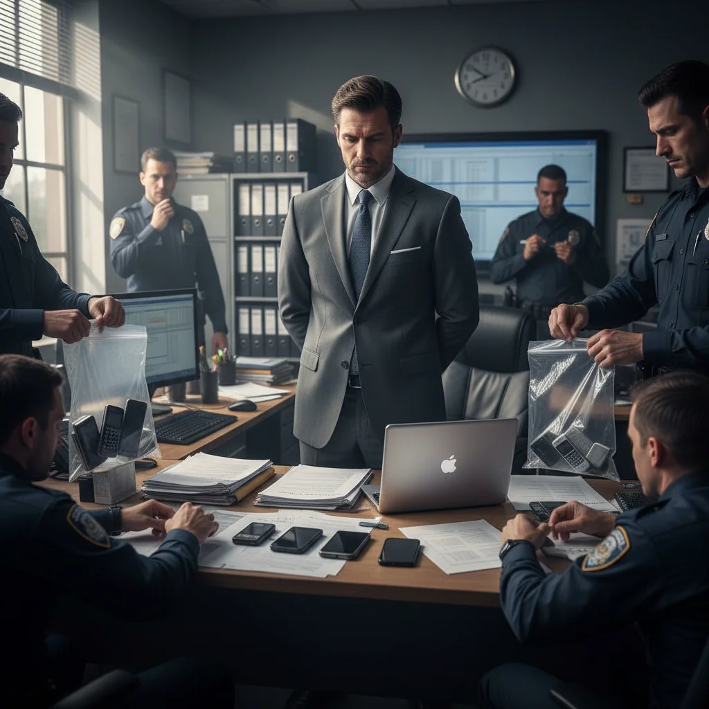 Poliția ridică șase telefoane, un laptop și documente importante