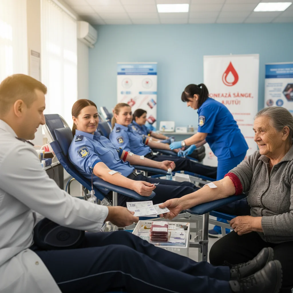 Polițiștii din Novaci donează sânge pentru ajutorarea persoanelor nevoiașe prin tichete