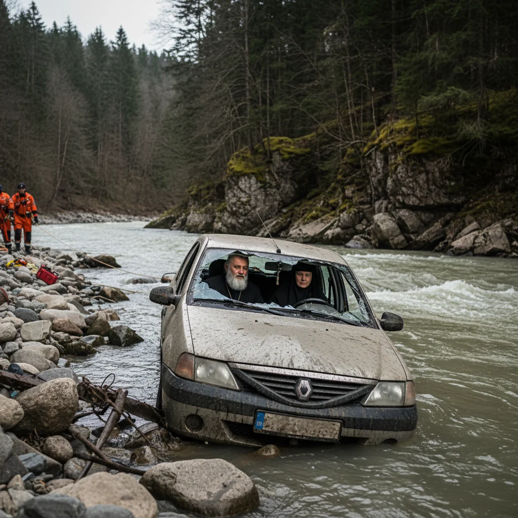 Preot și măicuță septuagenari de la Mânăstirea Lainici, implicați într-un accident cu mașina căzută în râul Jiu