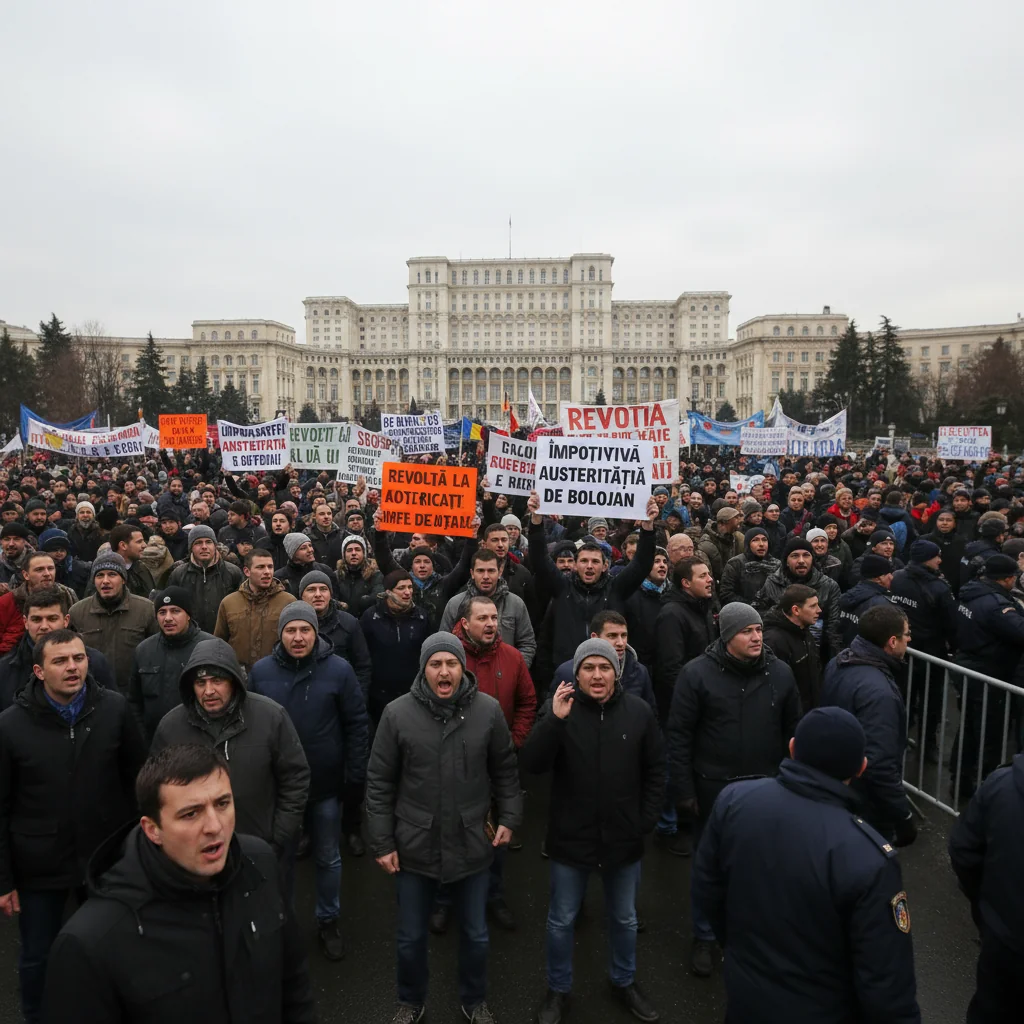 Proteste la Cotroceni împotriva măsurilor de austeritate promovate de Bolojan