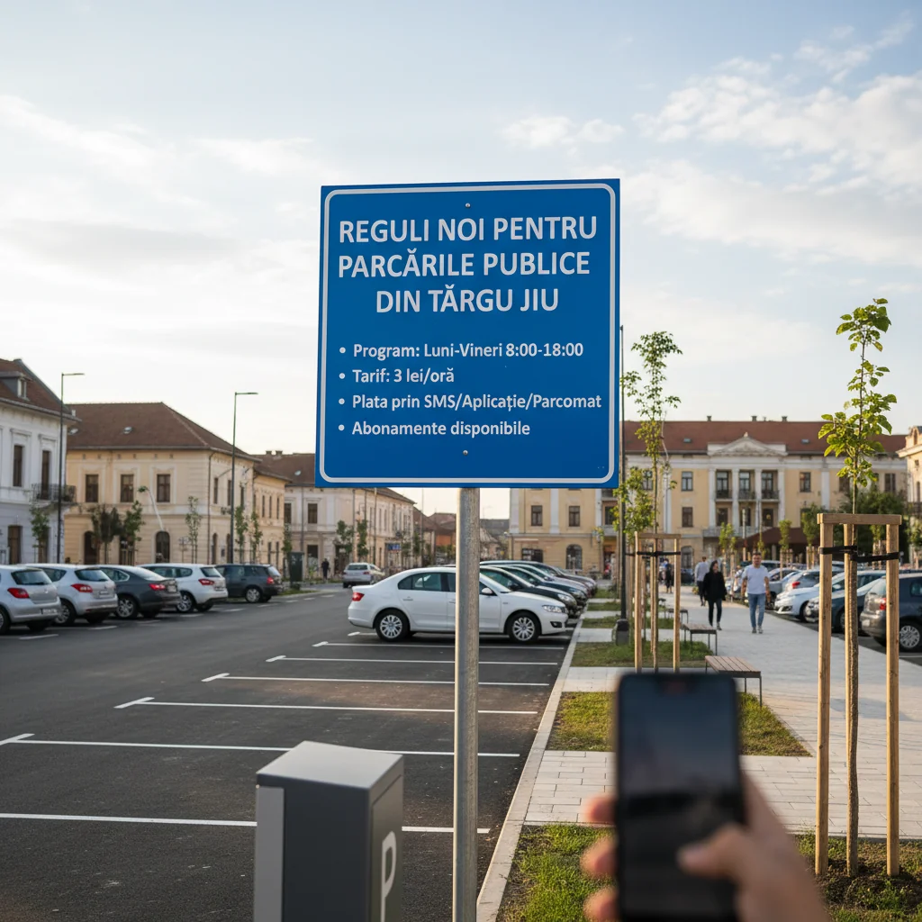 Reguli noi pentru parcările publice din Târgu Jiu: plată prin SMS și gratuitate duminica