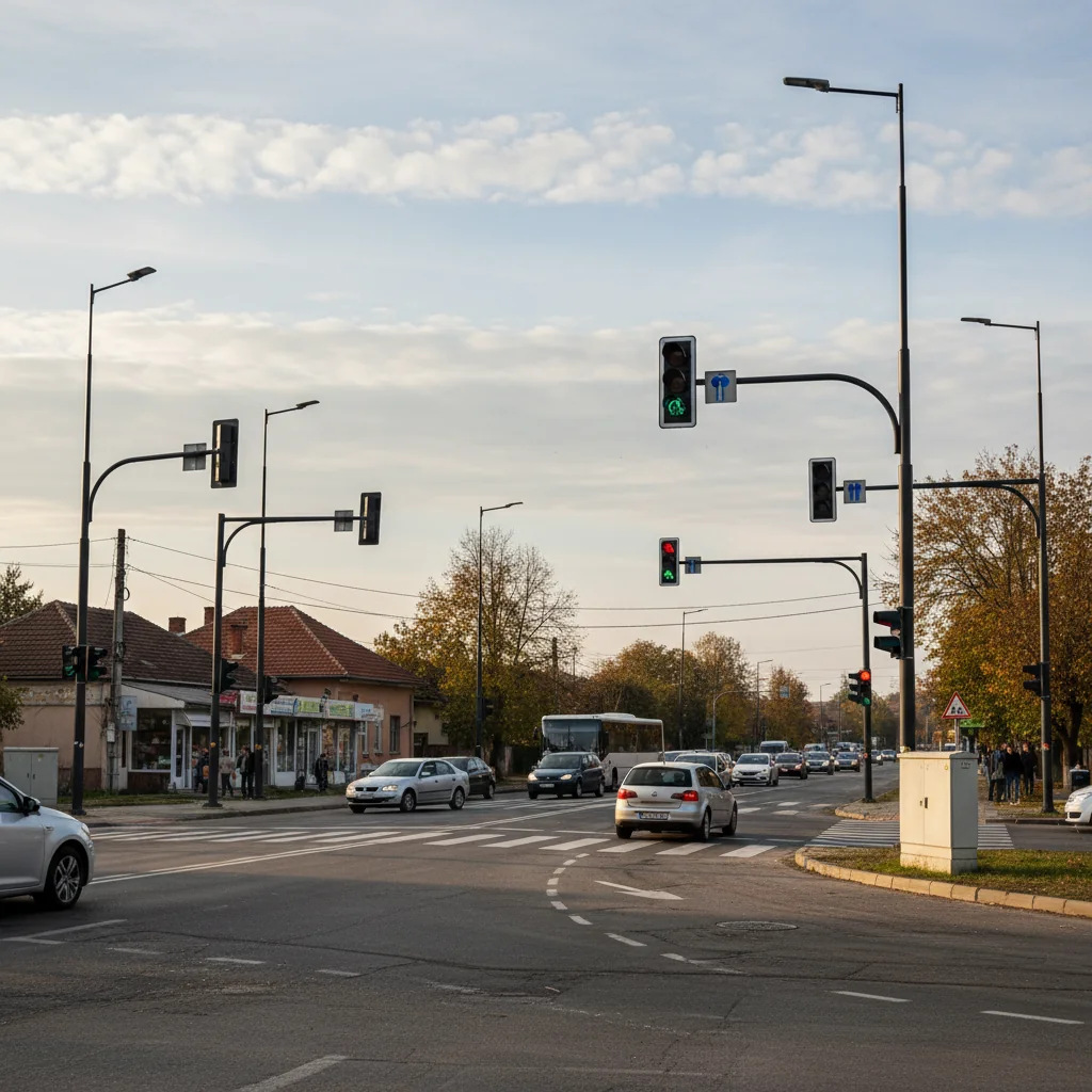 Sistem de semaforizare inteligentă, operațional la Bîrsești, Târgu Jiu, într-o intersecție cu numeroase accidente