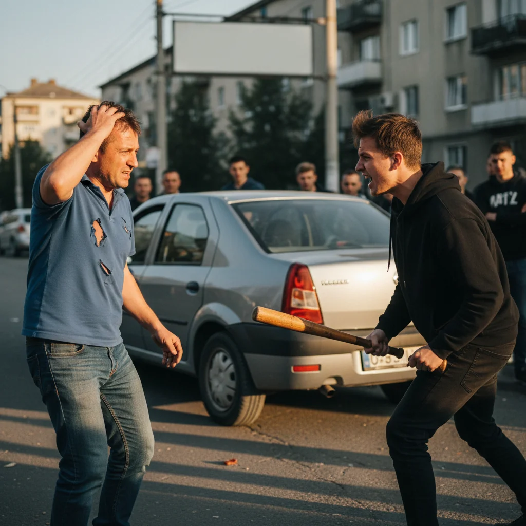 Șofer agresat cu bâta de un tânăr furios la Târgu-Jiu