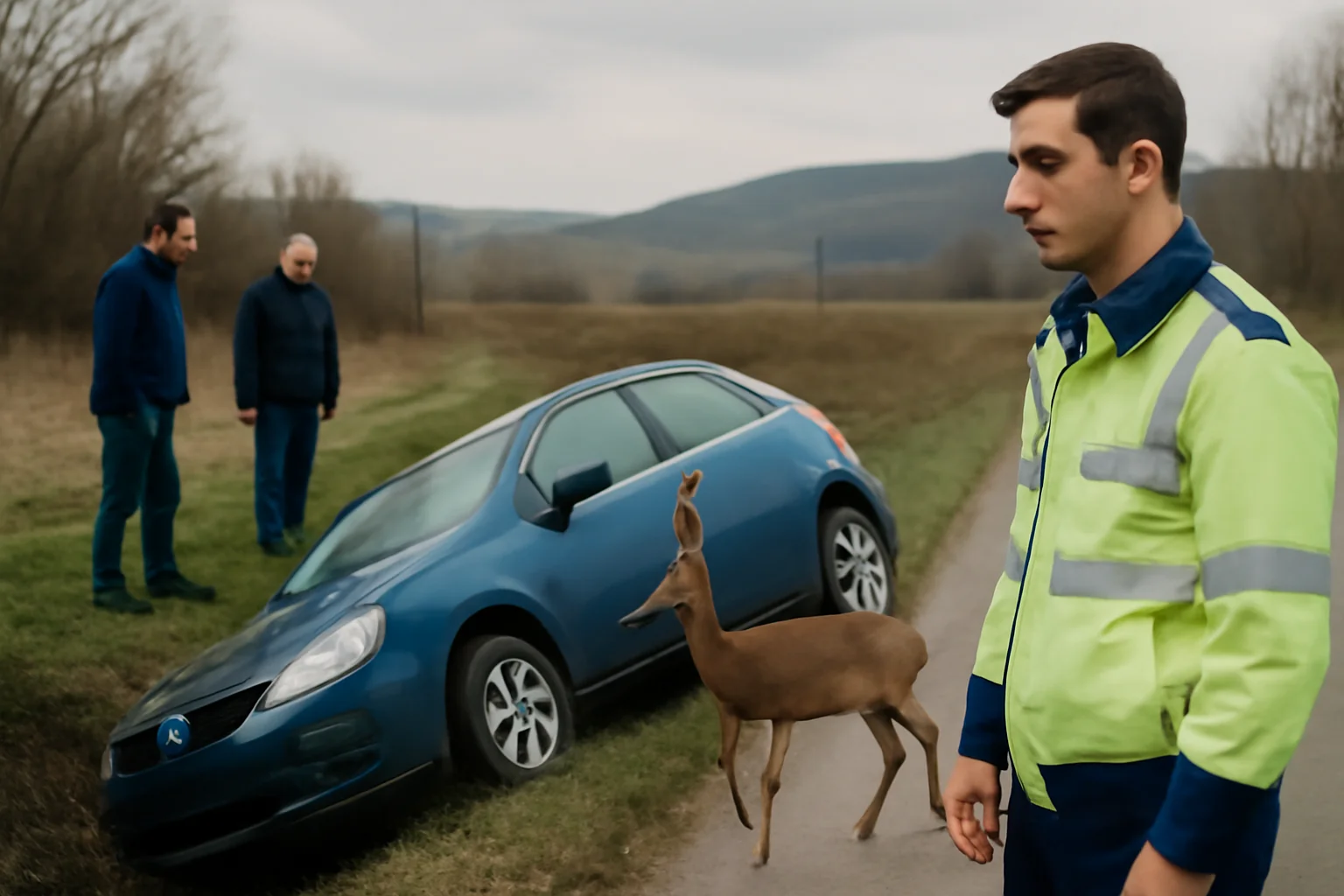 Șofer implicat într-un accident după ce o căprioară i-a sărit în față și a căzut cu mașina în șanț