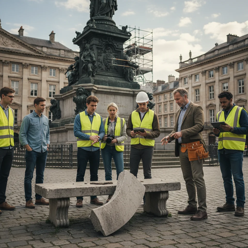 Specialist restaurator va evalua banca monument din Târgu Jiu după desprinderea unui fragment