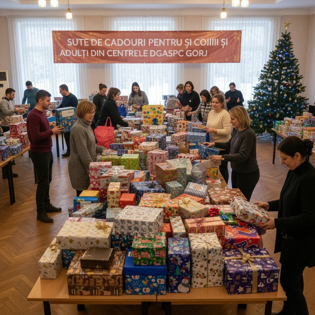 Sute de cadouri oferite copiilor și adulților din centrele DGASPC Gorj