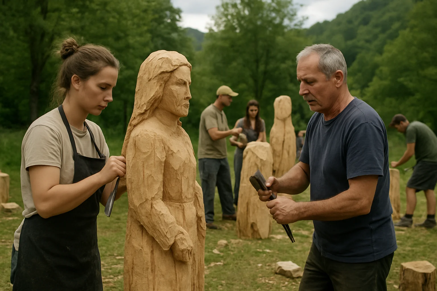 Tabăra de sculptură în lemn începe la Polovragi