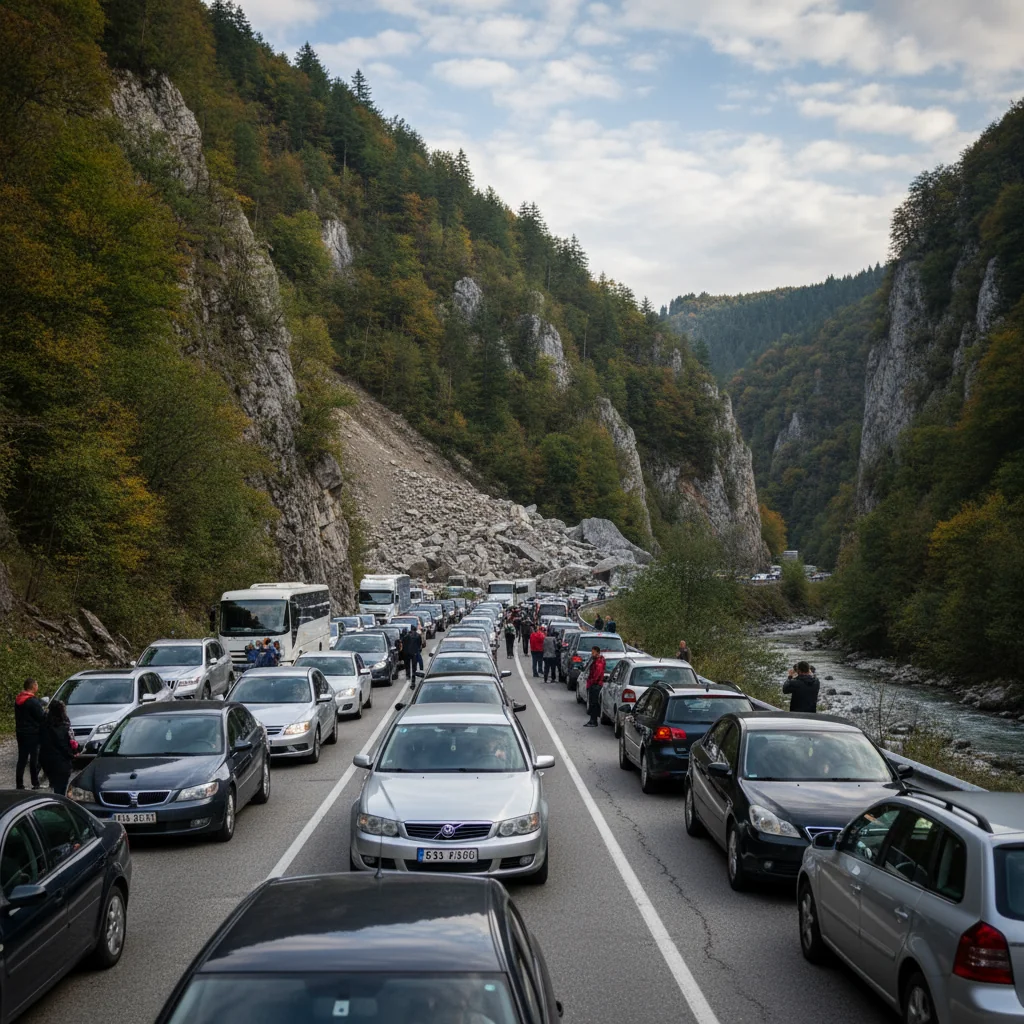 Trafic blocat în Defileul Jiului pe DN 66, sensul Petroșani – Târgu Jiu