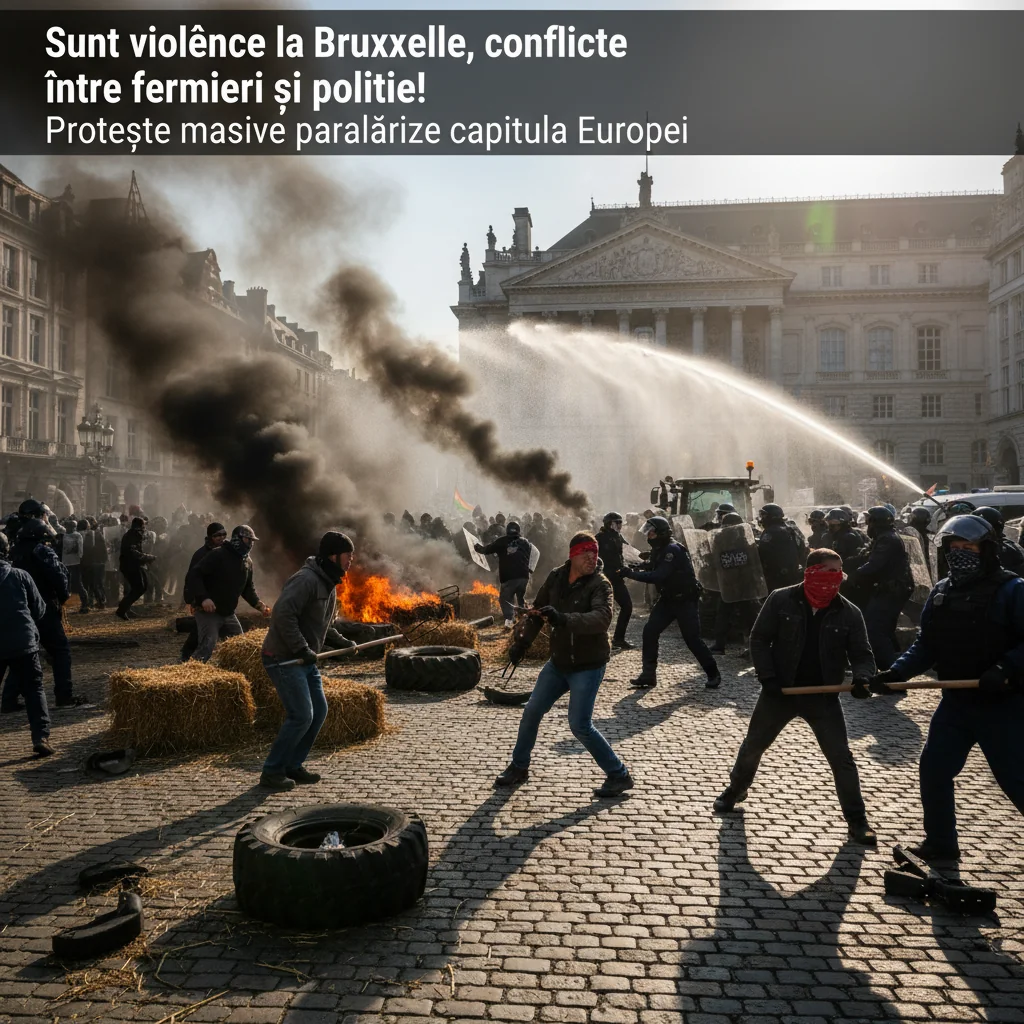 Violențe și conflicte între fermieri și poliție la Bruxelles